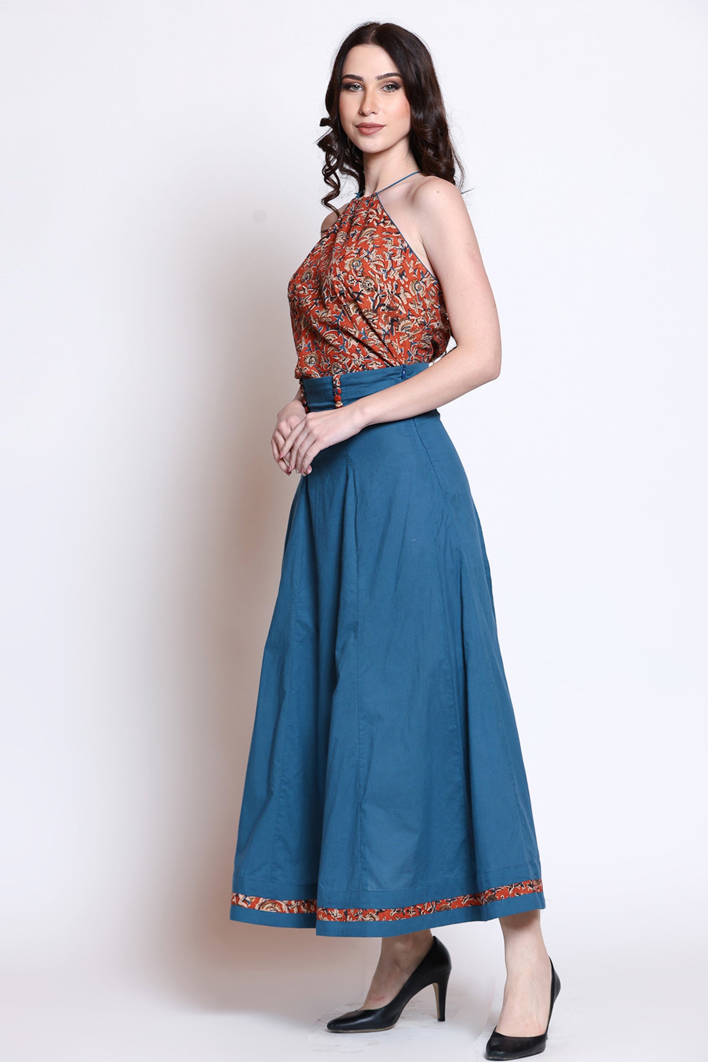 Handblock Bagru Top With Indigo Skirt