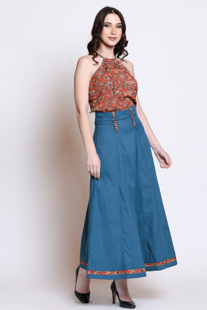 Handblock Bagru Top With Indigo Skirt