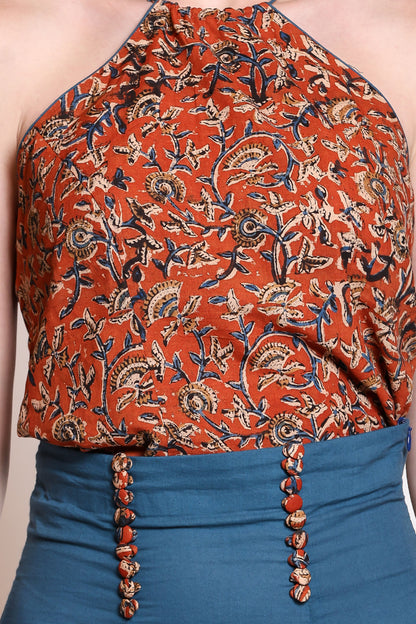 Handblock Bagru Top With Indigo Skirt