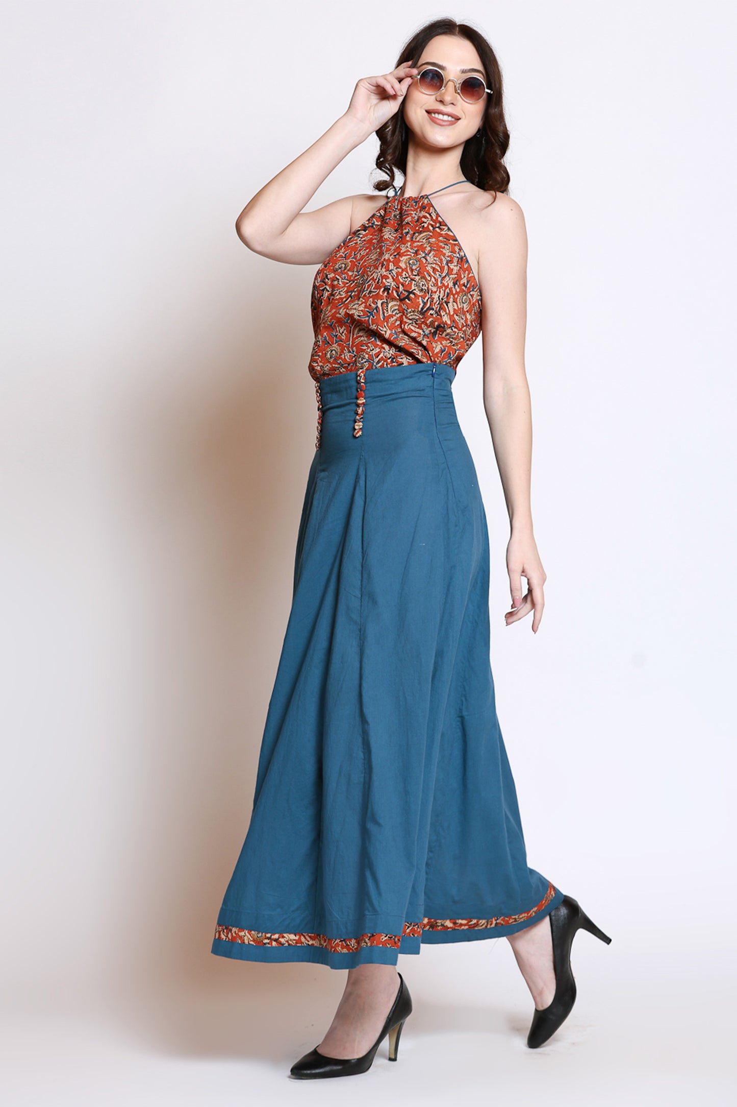 Handblock Bagru Top With Indigo Skirt