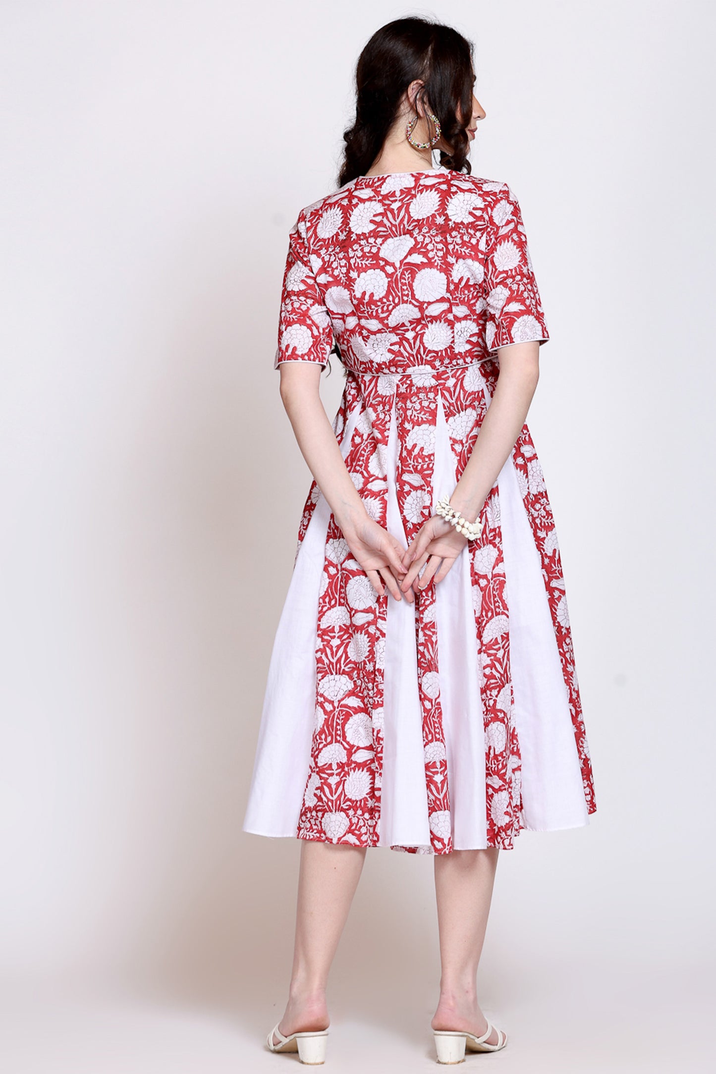 Sanganeri Floral Midi Dress With Shrug