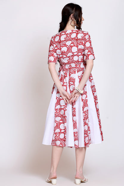 Sanganeri Floral Midi Dress With Shrug
