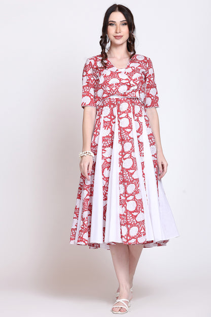 Sanganeri Floral Midi Dress With Shrug