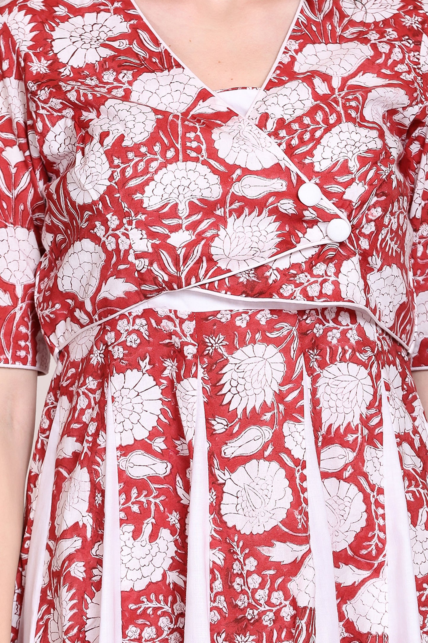 Sanganeri Floral Midi Dress With Shrug