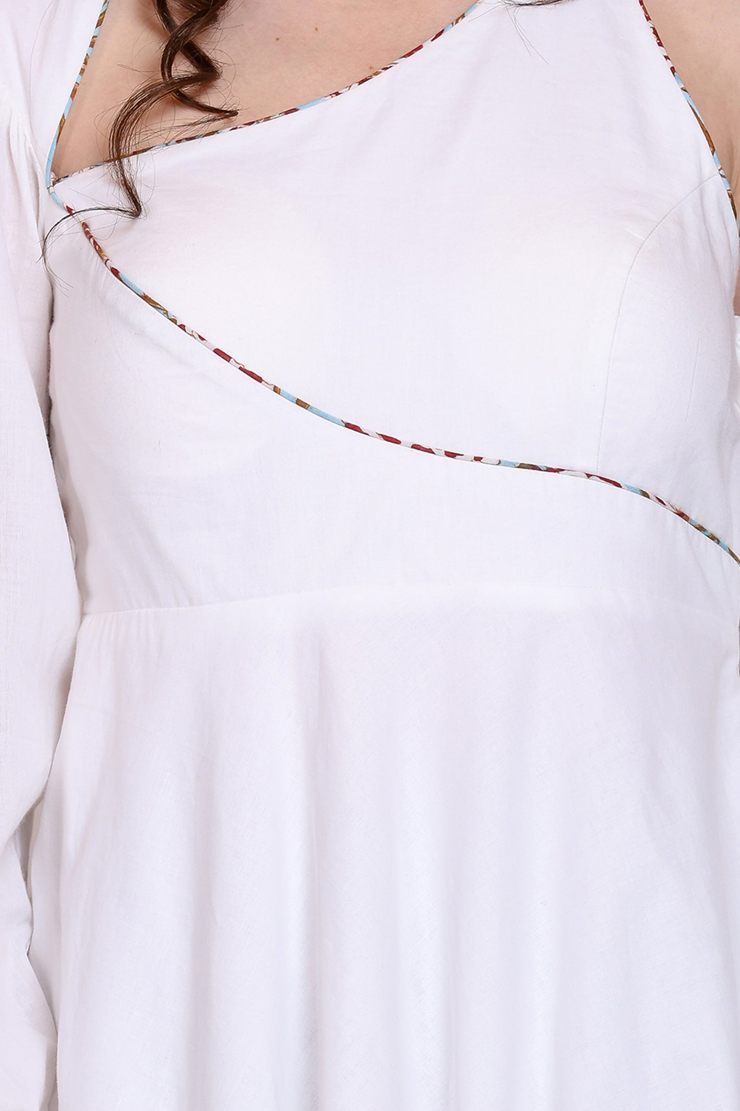 Sanganeri Assymetrical Flared White Dress With Skirt