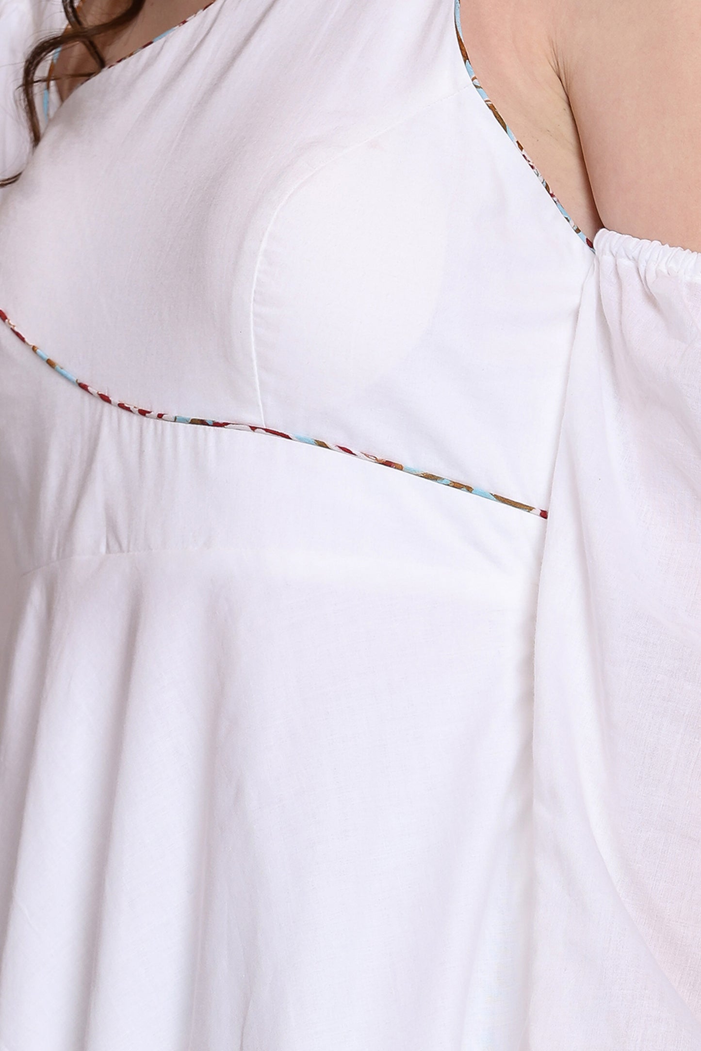 Sanganeri Assymetrical Flared White Dress With Skirt