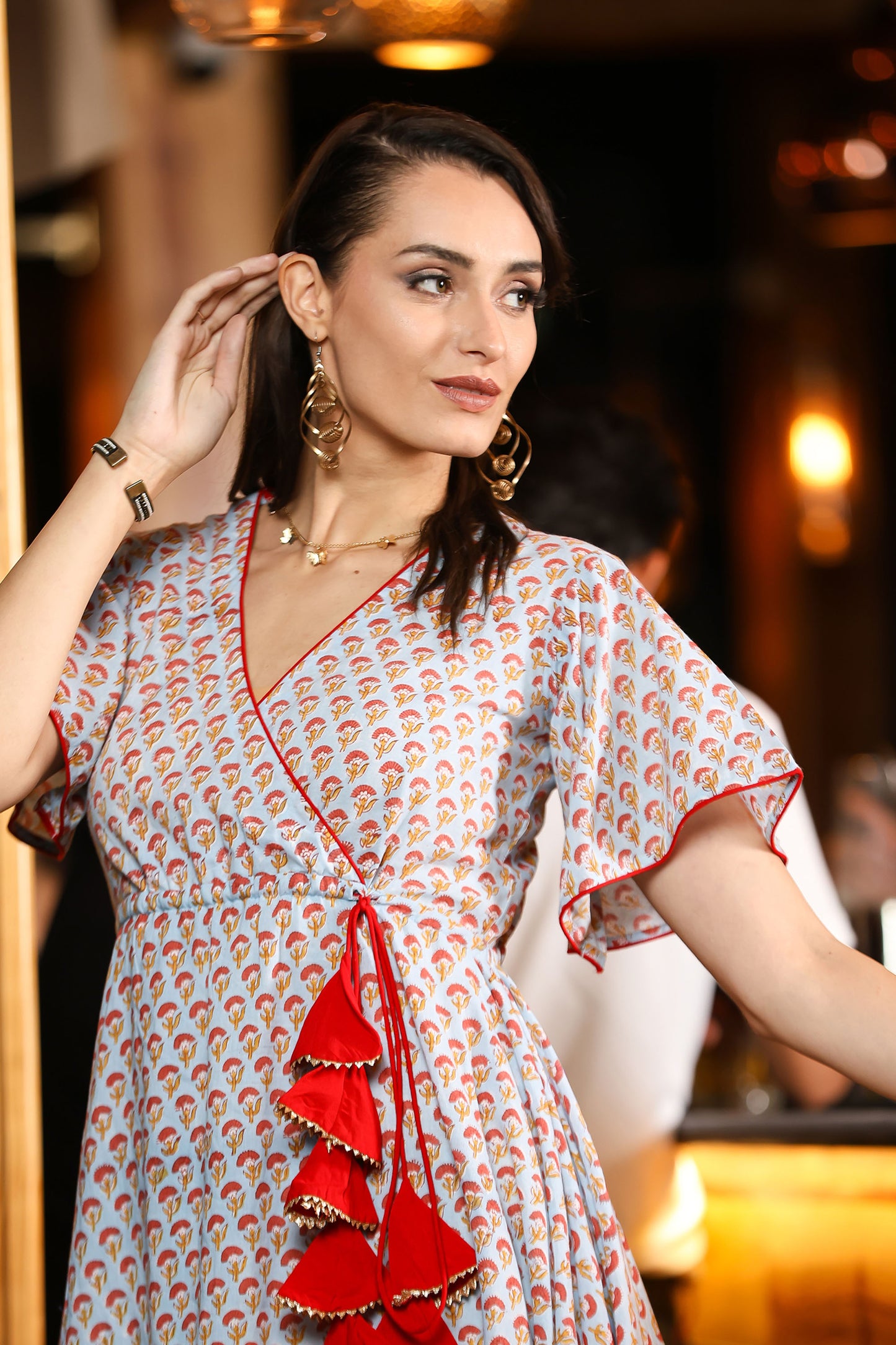 Sanganeri Handkerchief Dress With Tassels