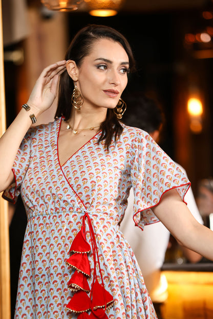 Sanganeri Handkerchief Dress With Tassels
