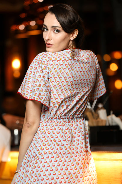 Sanganeri Handkerchief Dress With Tassels