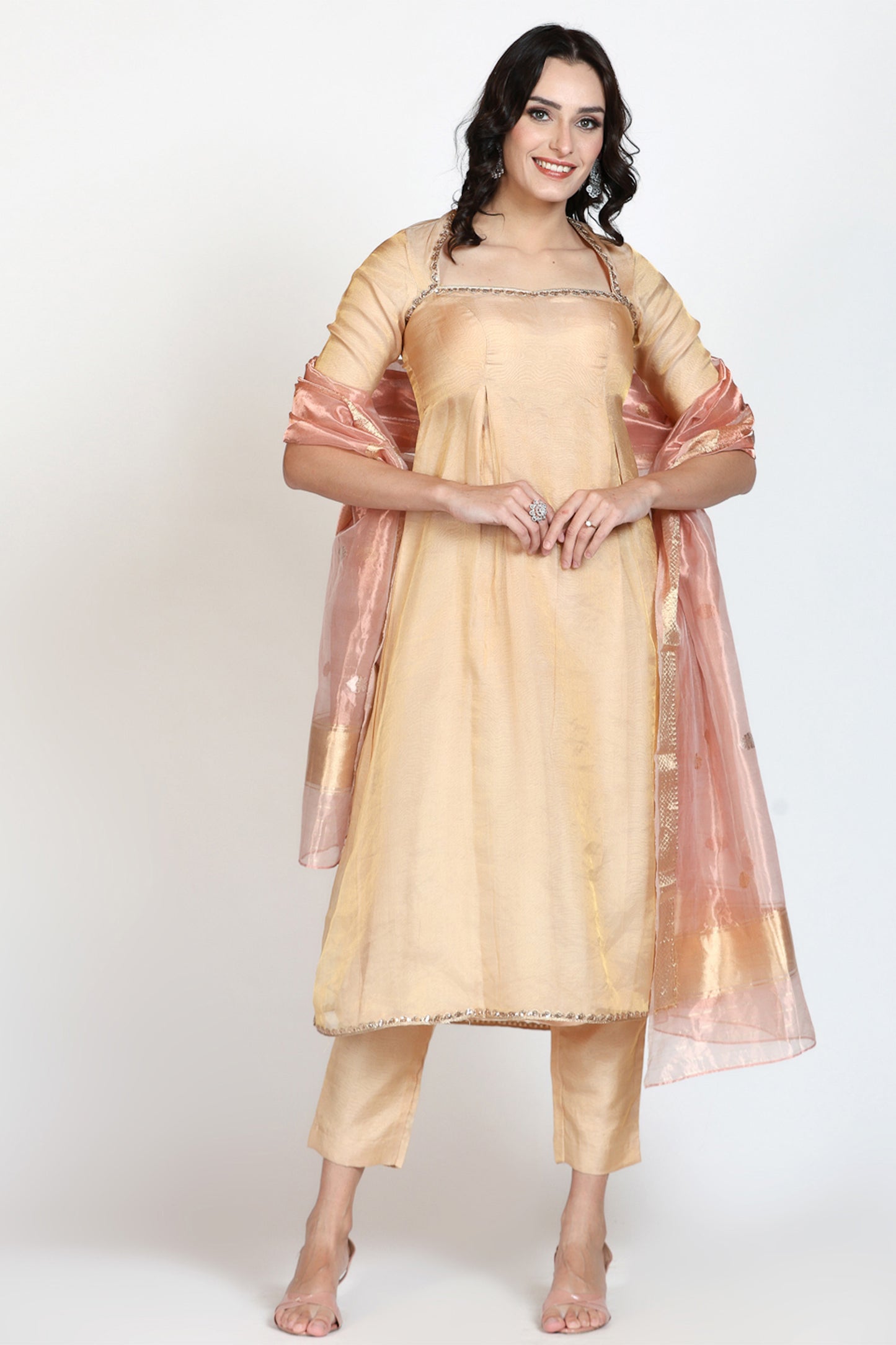 Pink Diamond Tissue Handloom Banarasi Duppatta