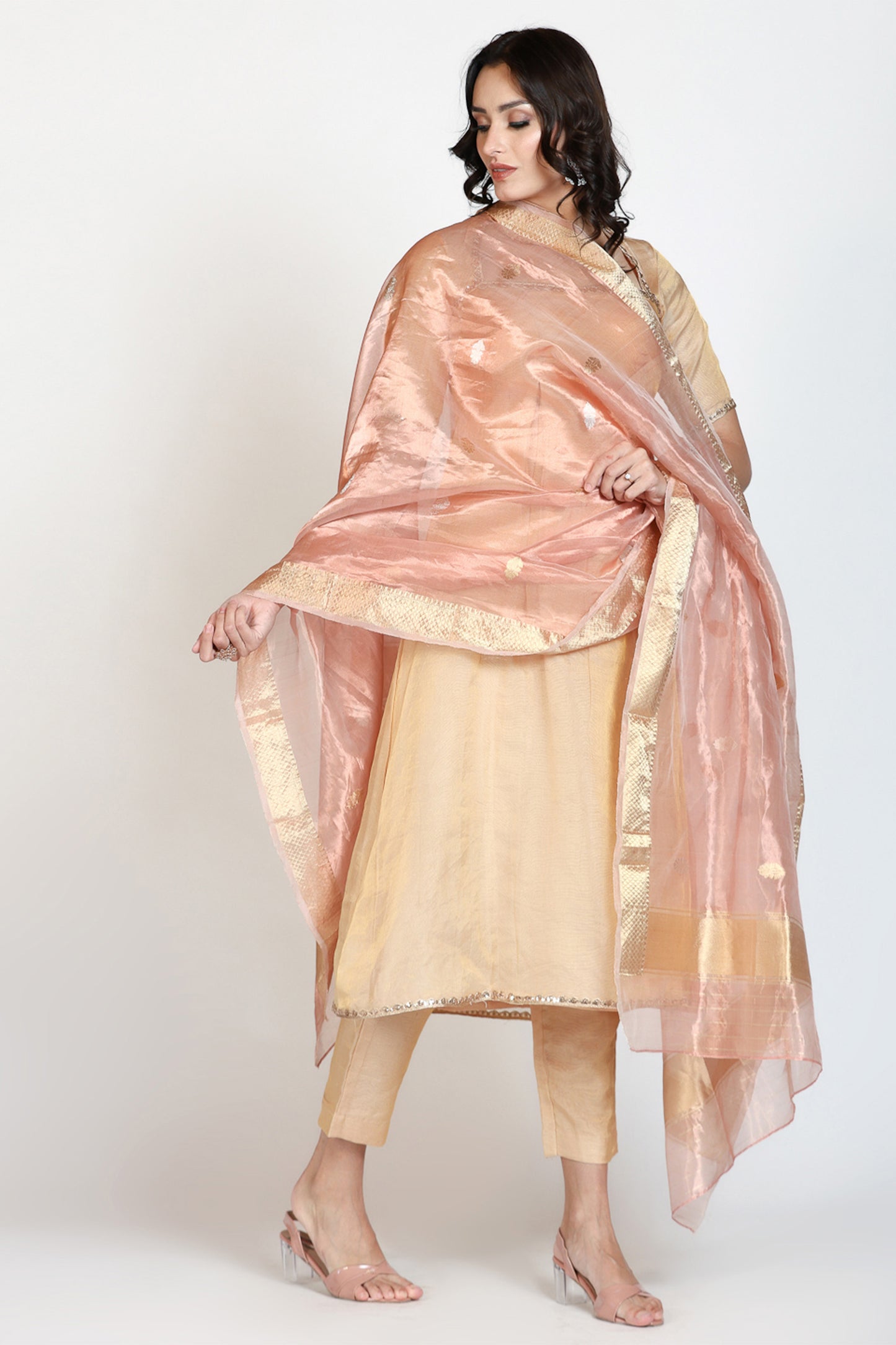 Pink Diamond Tissue Handloom Banarasi Duppatta