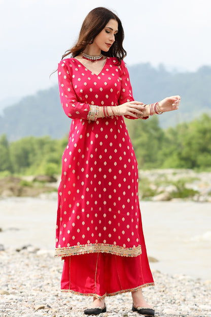 Banarasi Pink Handloom Georgette Suit Set With Duppatta