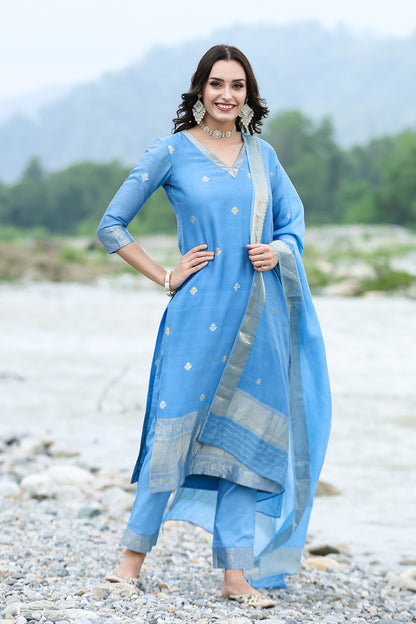 Banarasi Cupro Yarn Royal Blue Suit Set