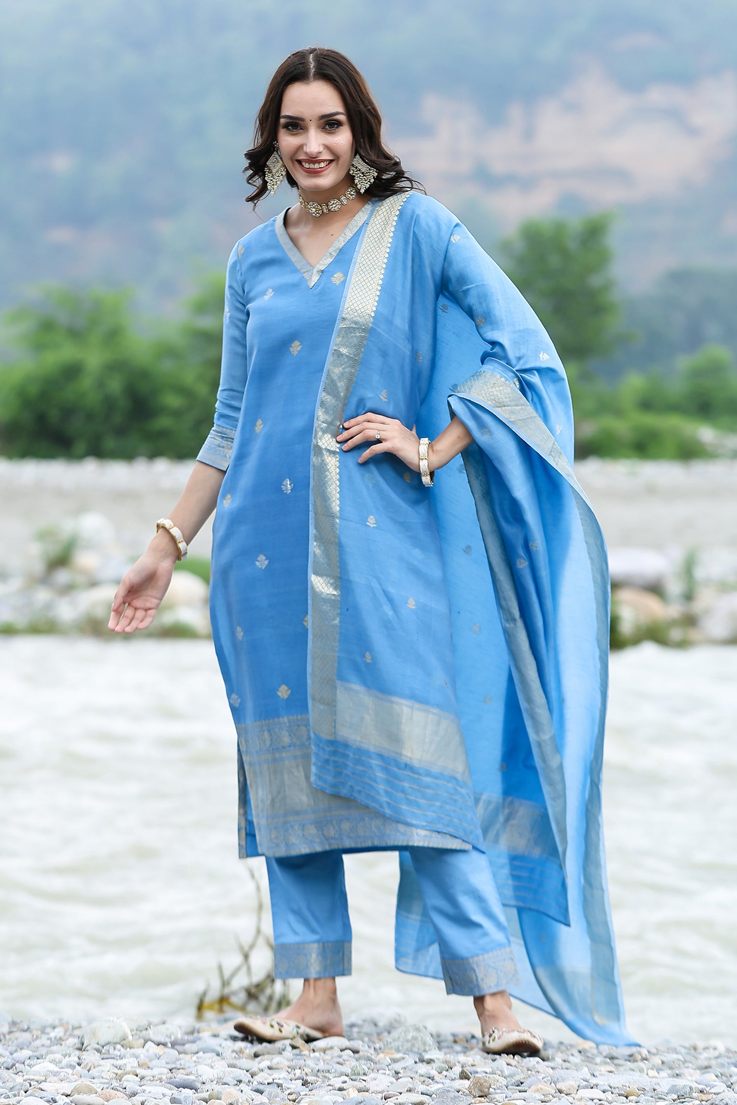 Banarasi Cupro Yarn Royal Blue Suit Set