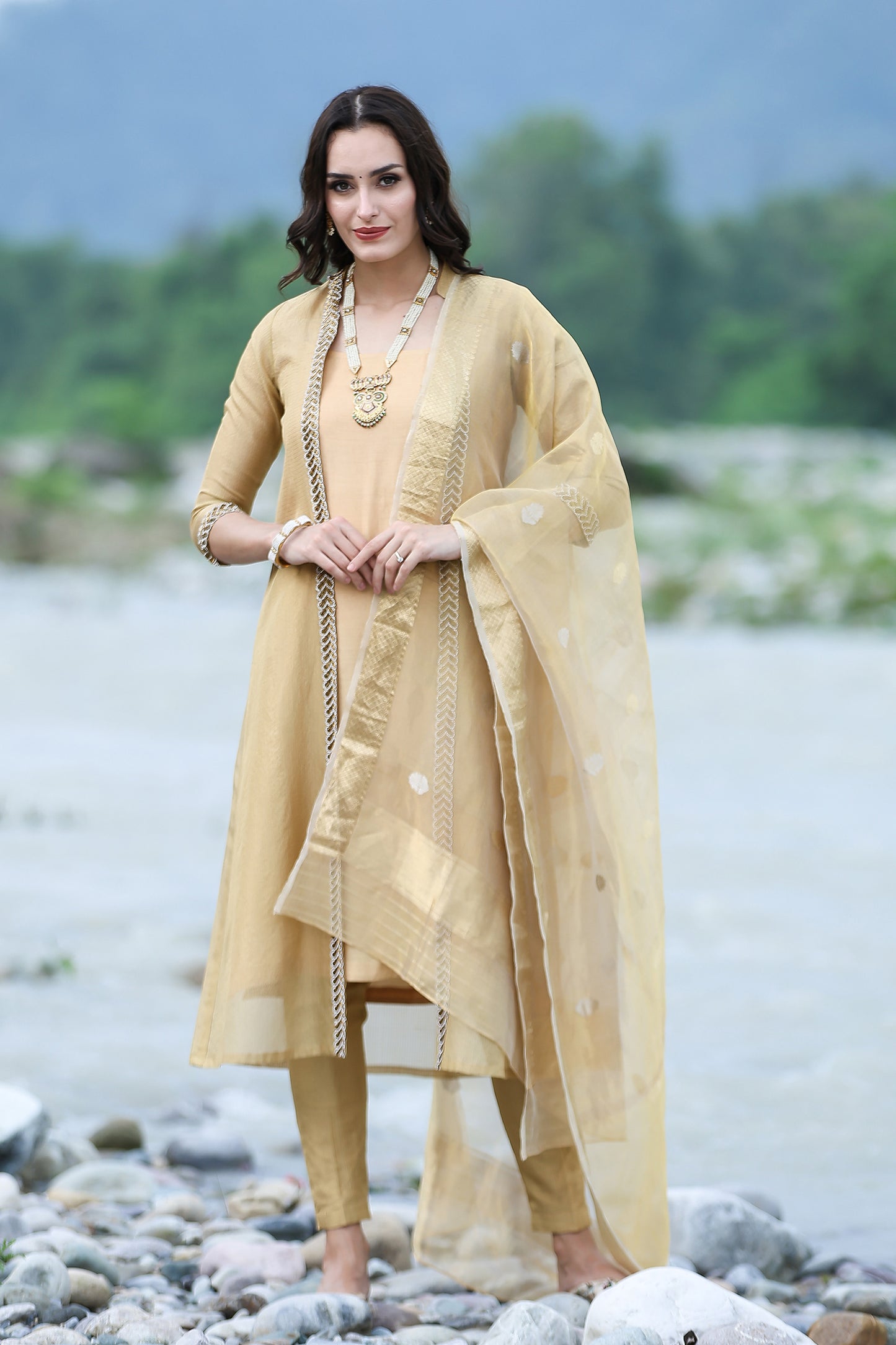 Gold Tissue Handloom Banarasi Duppatta