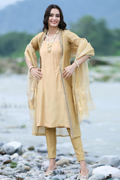 Gold Tissue Kota Handloom Sherwani Kurta Set