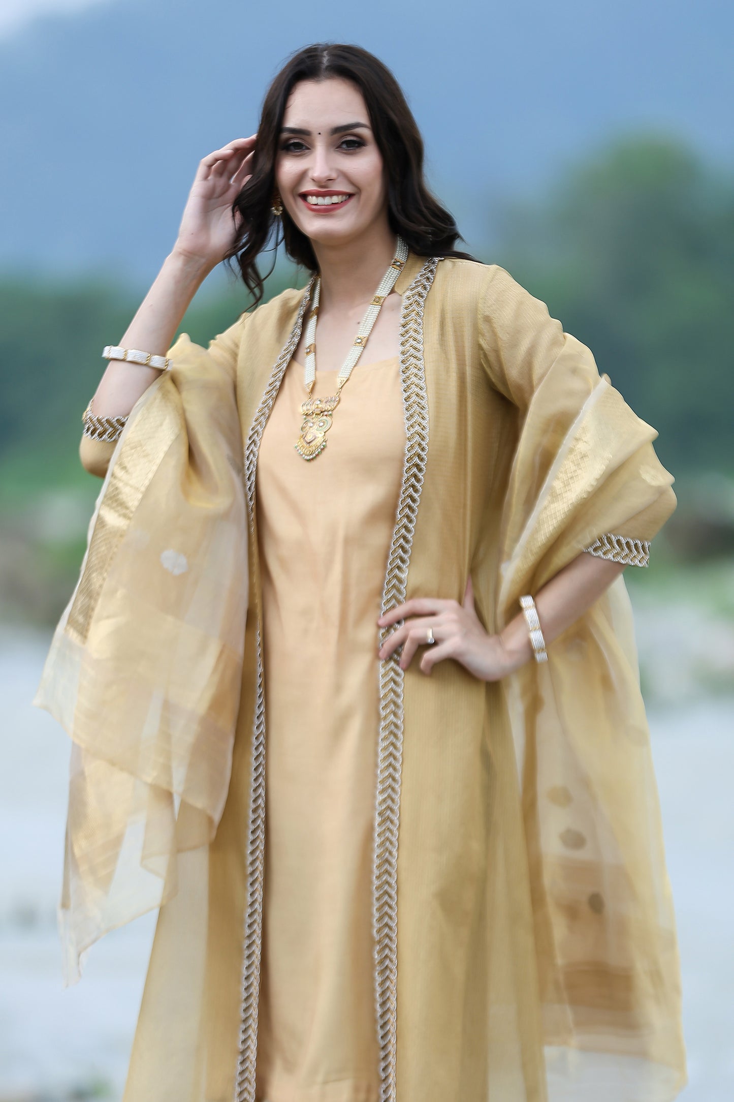 Gold Tissue Handloom Banarasi Duppatta
