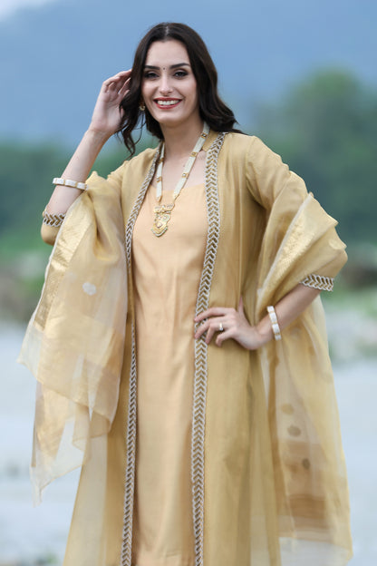 Gold Tissue Kota Handloom Sherwani Kurta Set