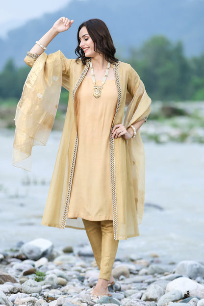 Gold Tissue Kota Handloom Sherwani Kurta Set