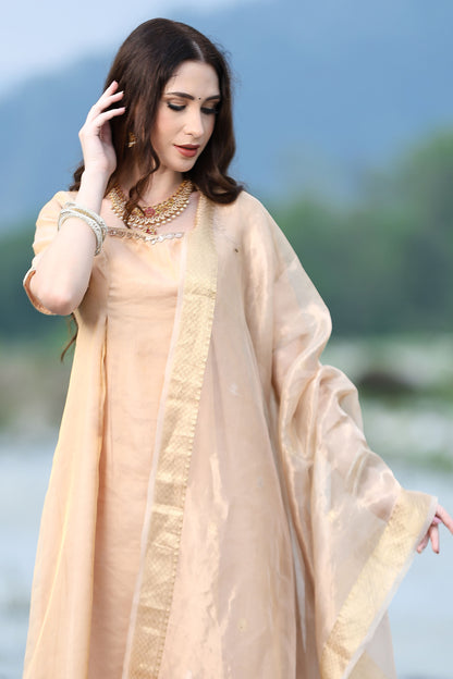Rose Gold Handloom Tissue Kurta Set
