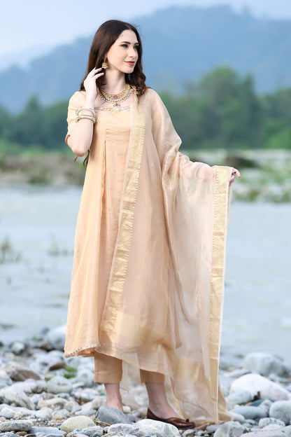 Rose Gold Handloom Tissue Kurta Set