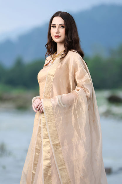 Rose Gold Handloom Tissue Kurta Set