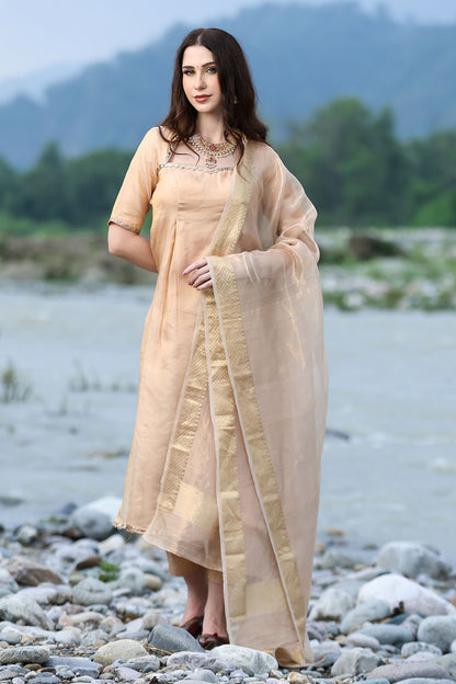 Rose Gold Handloom Tissue Kurta Set