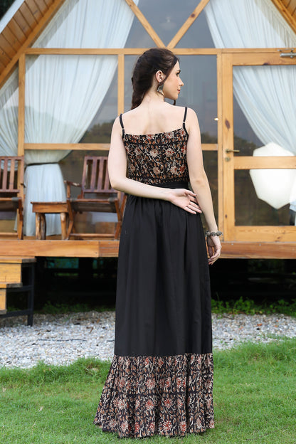 Black Bagru Asymmetrical Skirt Set