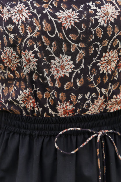 Black Bagru Asymmetrical Skirt Set