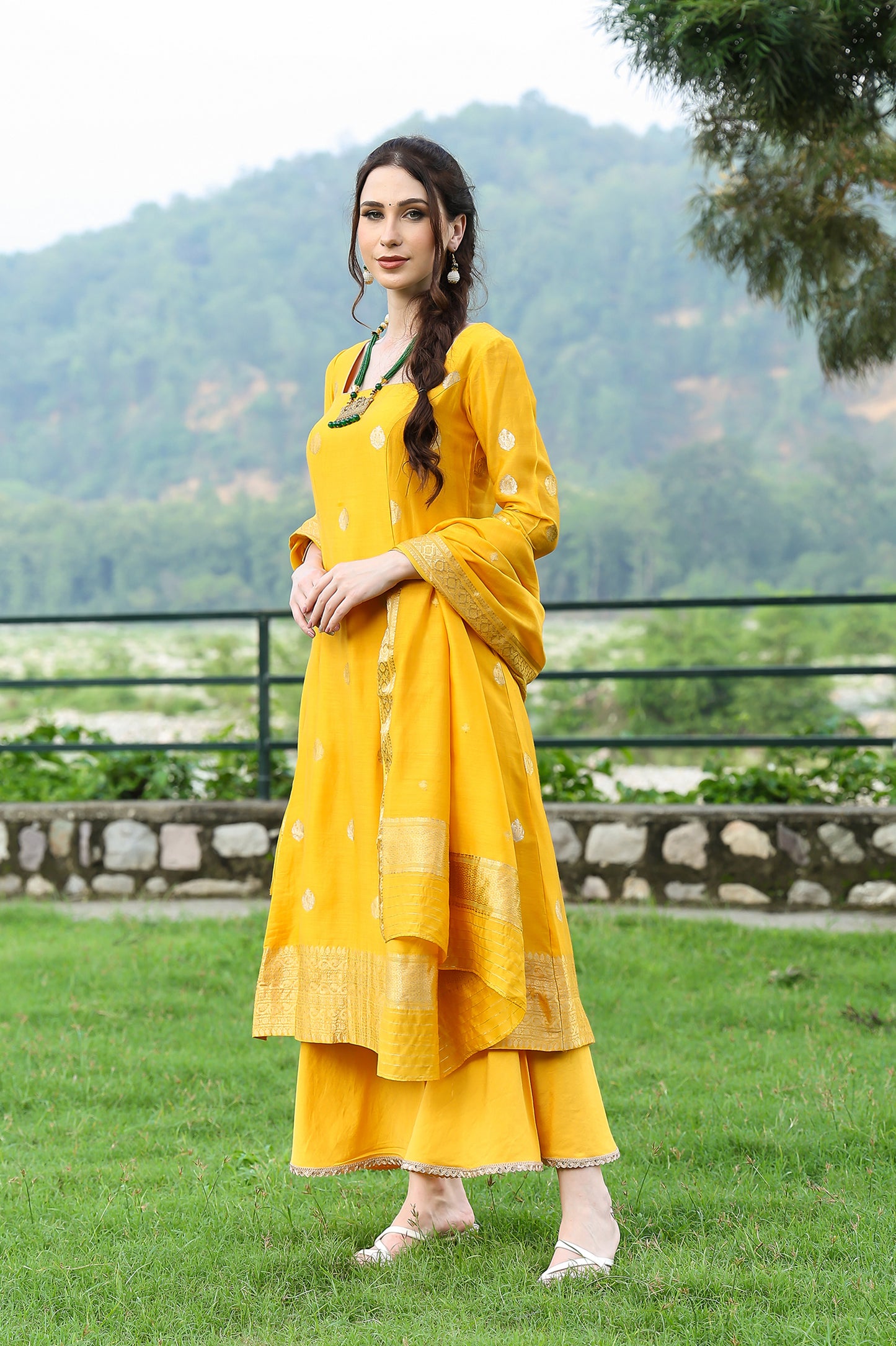 Banarasi Cupro Yarn Yellow Suit Set