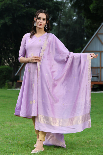 Lavender Banarasi Handloom Spun Silk Suit Set