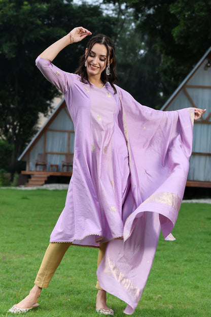 Lavender Banarasi Handloom Spun Silk Suit Set