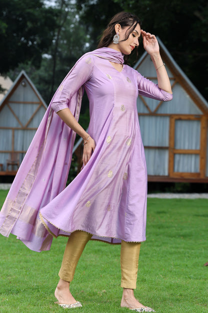 Lavender Banarasi Handloom Spun Silk Suit Set