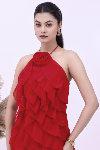 Scarlet Bloom Ruffle Dress
