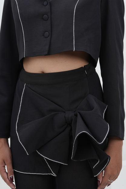 Uptown Chic Black Banana Crepe Blazer And Bow Skirt Set