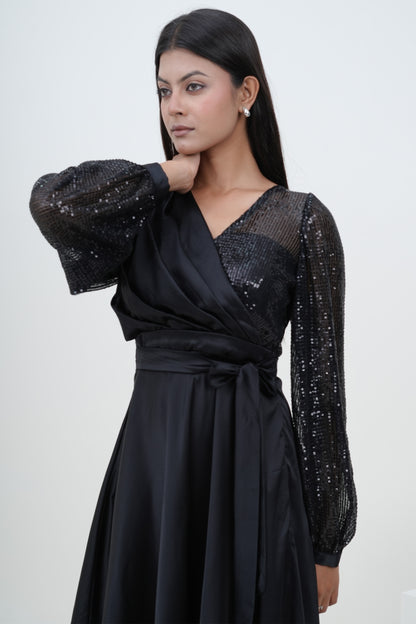 Midnight Noir Wrap Dress