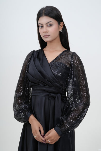Midnight Noir Wrap Dress