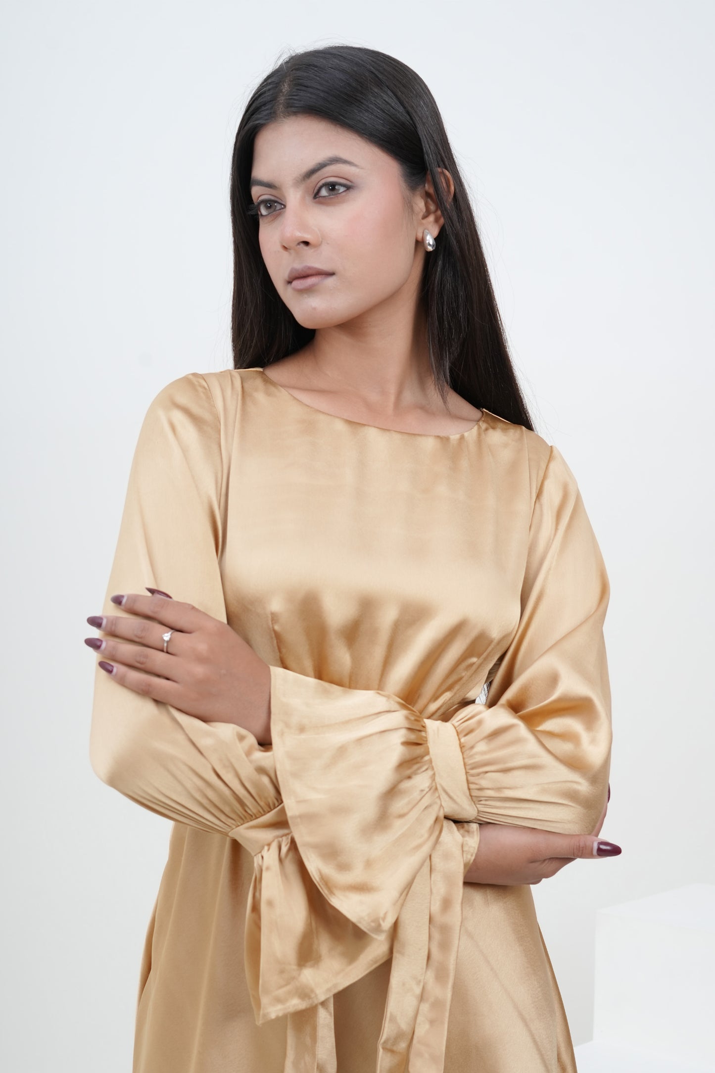 Champagne Muse Satin Midi Dress