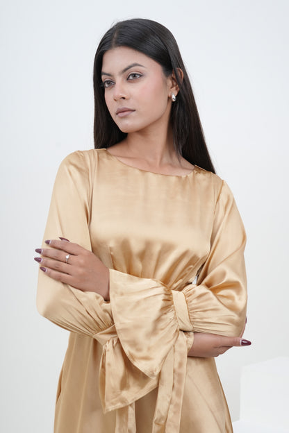 Champagne Muse Satin Midi Dress
