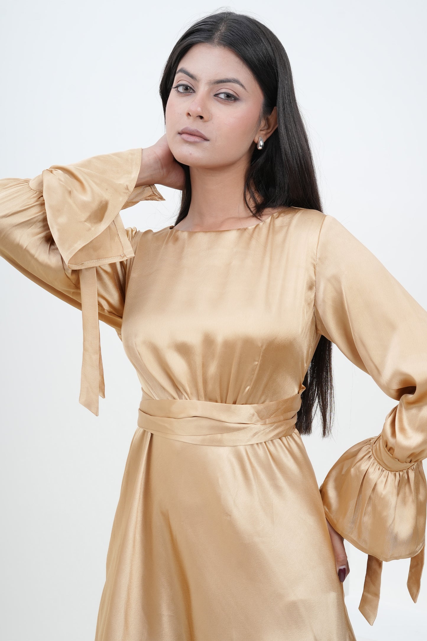 Champagne Muse Satin Midi Dress