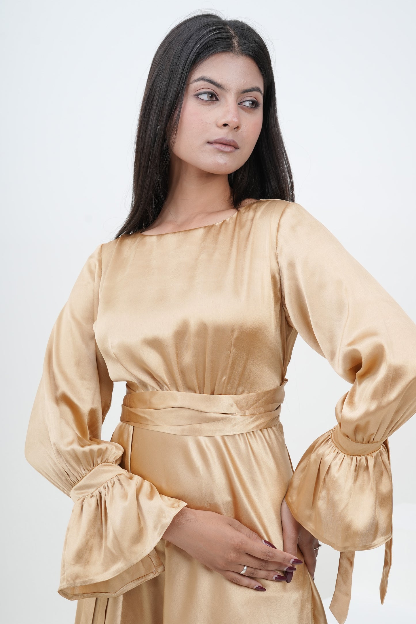 Champagne Muse Satin Midi Dress