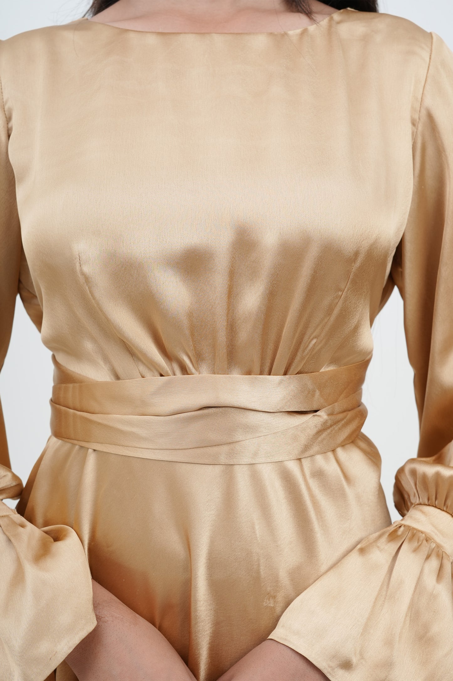 Champagne Muse Satin Midi Dress