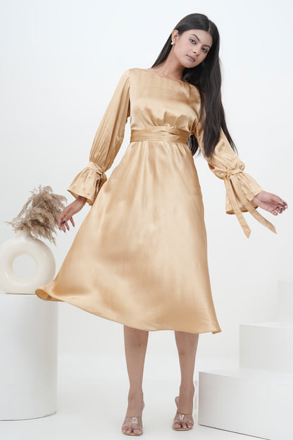 Champagne Muse Satin Midi Dress