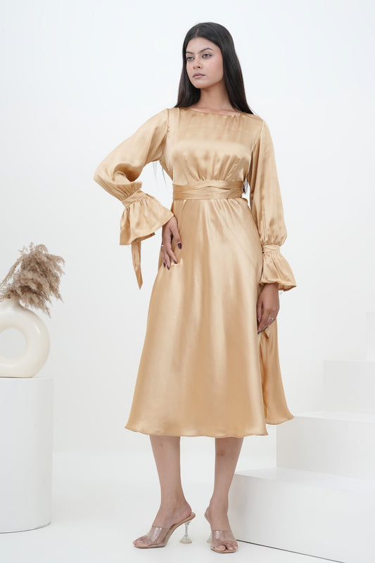 Champagne Muse Satin Midi Dress