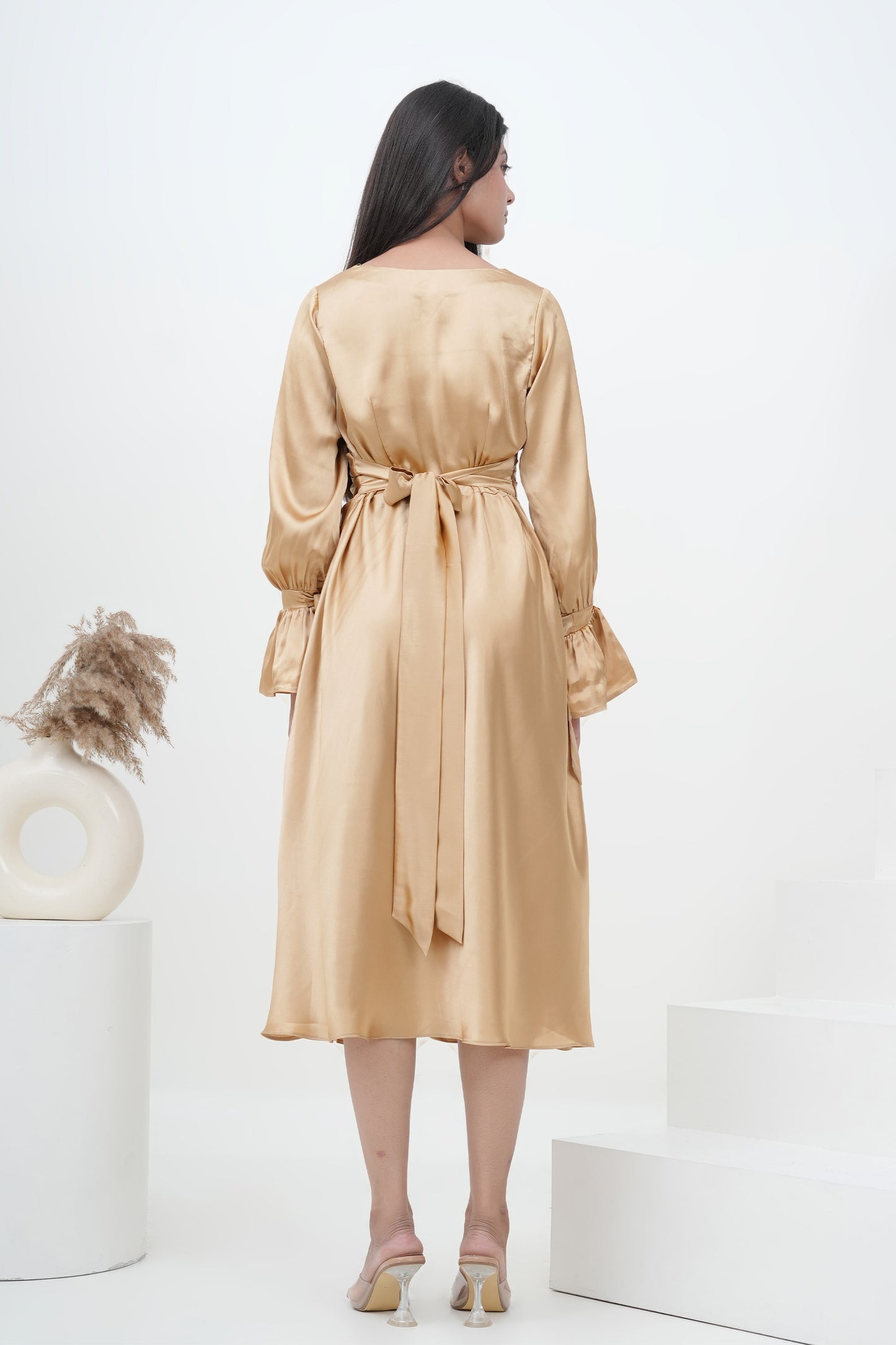 Champagne Muse Satin Midi Dress