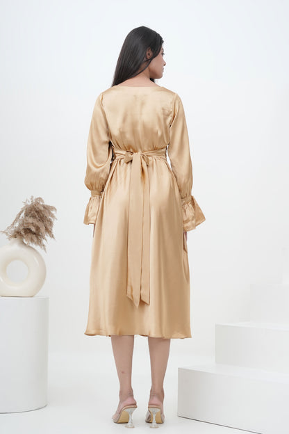 Champagne Muse Satin Midi Dress