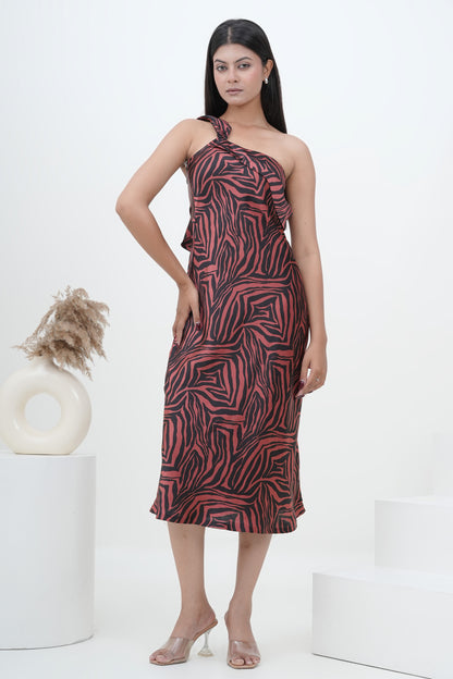 Wild Elegance Satin Print One Shoulder Maxi Dress