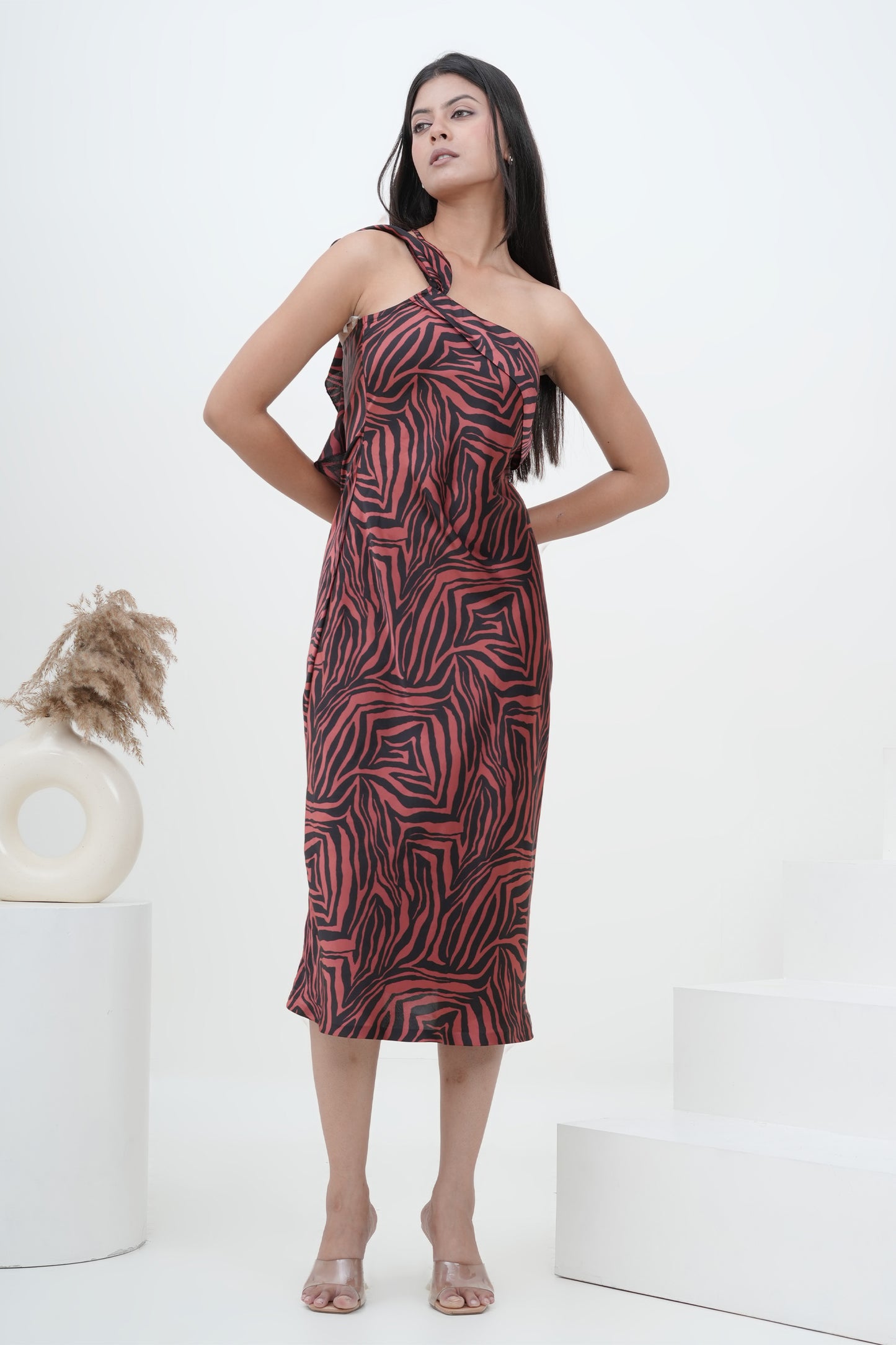 Wild Elegance Satin Print One Shoulder Maxi Dress