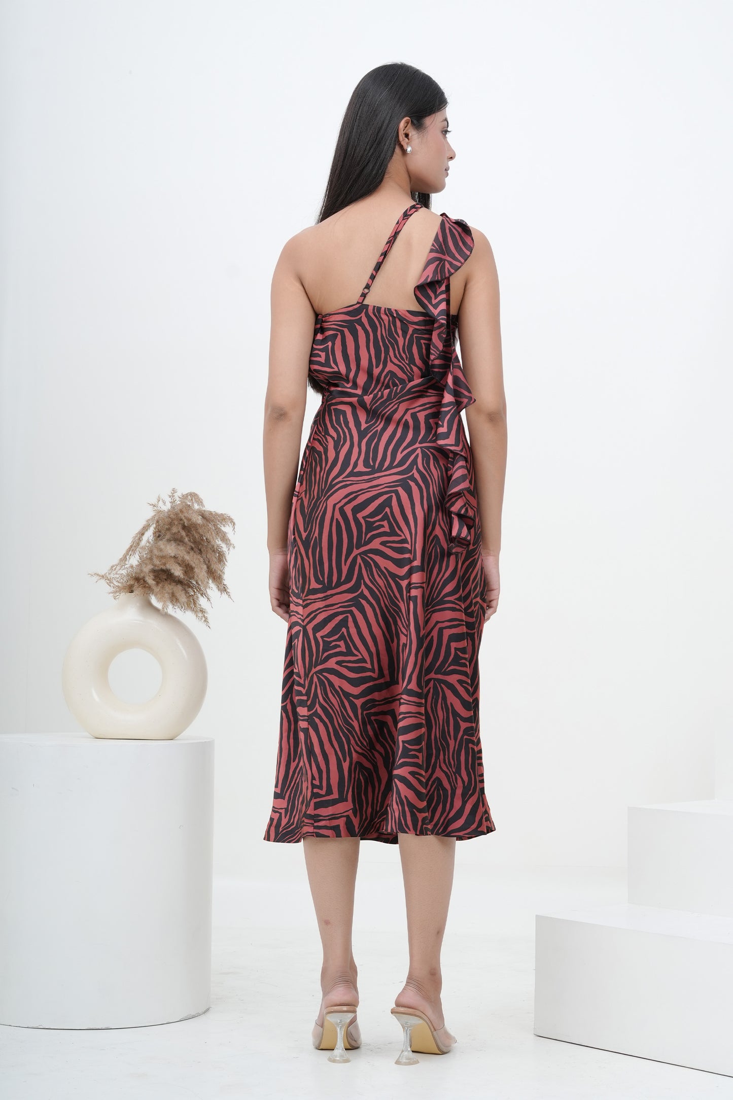 Wild Elegance Satin Print One Shoulder Maxi Dress