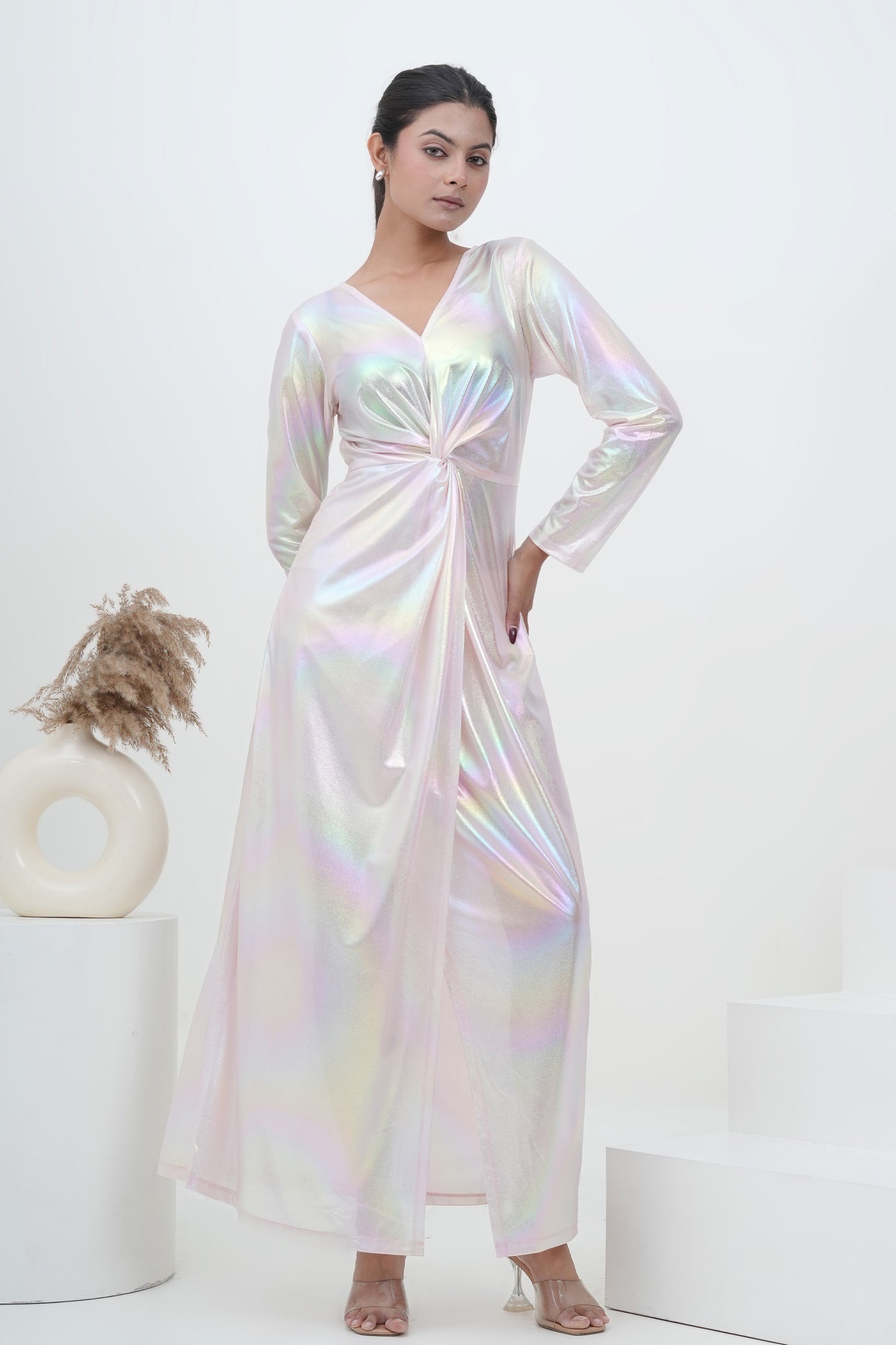 Iridescent Aurora Twist Knot Wrap Gown